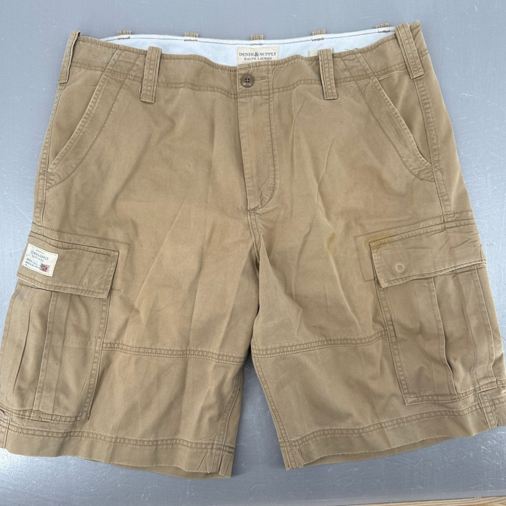 Denim & Supply Ralph Lauren Mens 40 Khaki Tan Cotton Utility Cargo Shorts